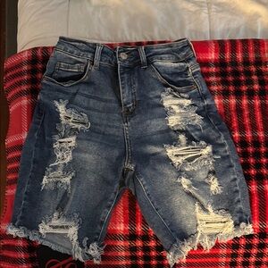Wax Jean Blue Distressed Jean Shorts